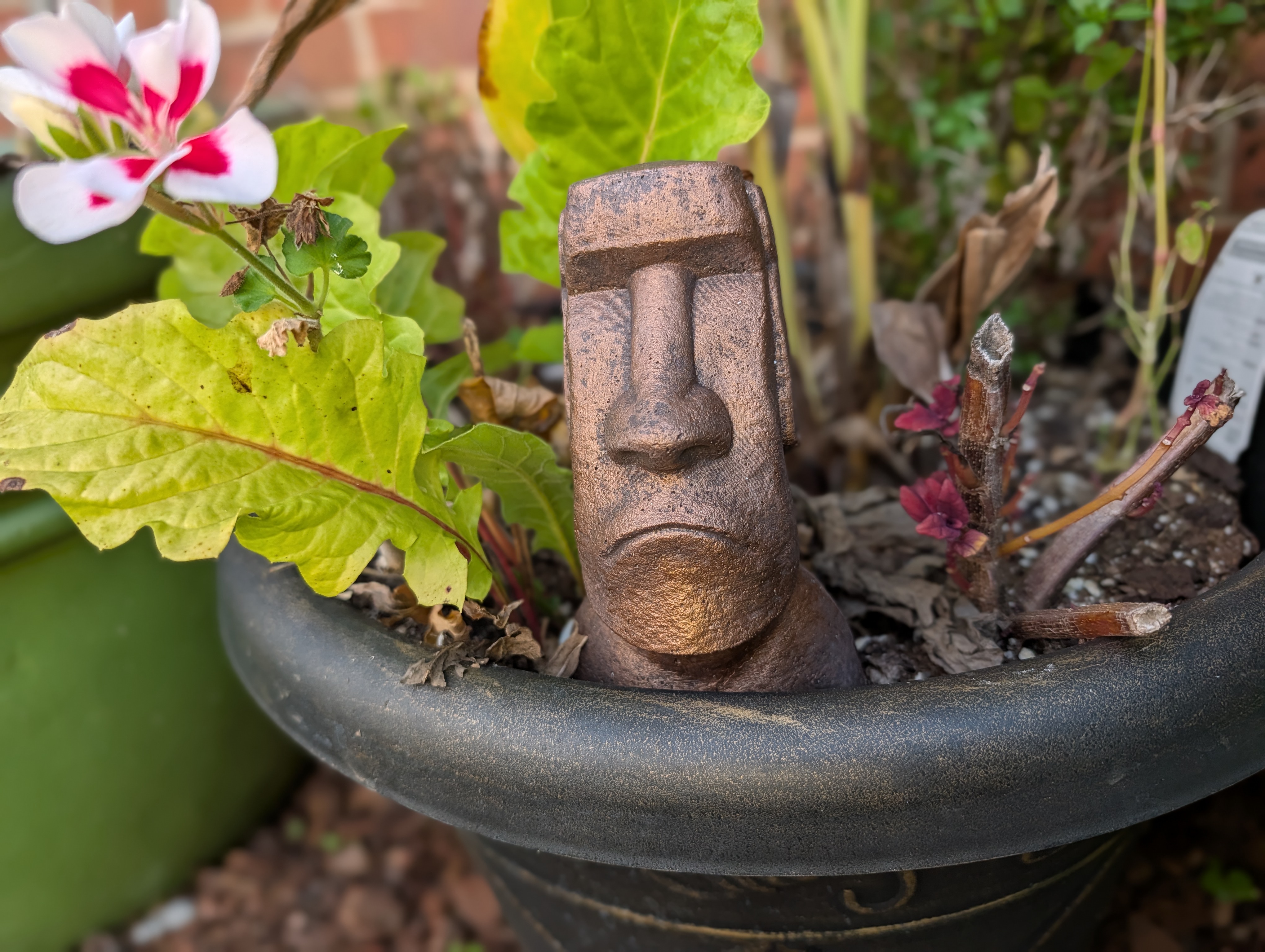 Cement Grumpy Moai Easter Island statue -  6" tall