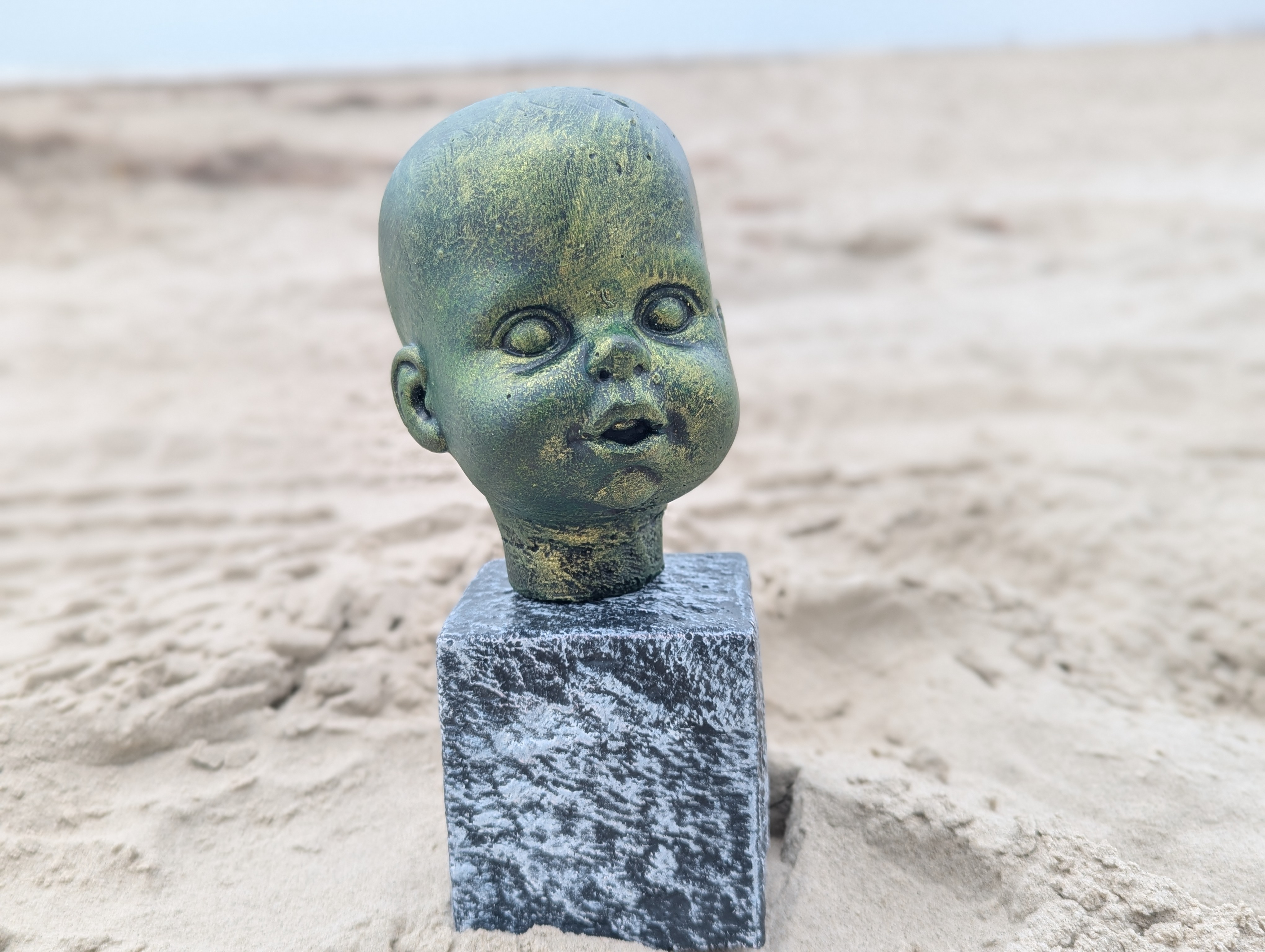 Creepy Cement Baby Head Statue - Set of Two