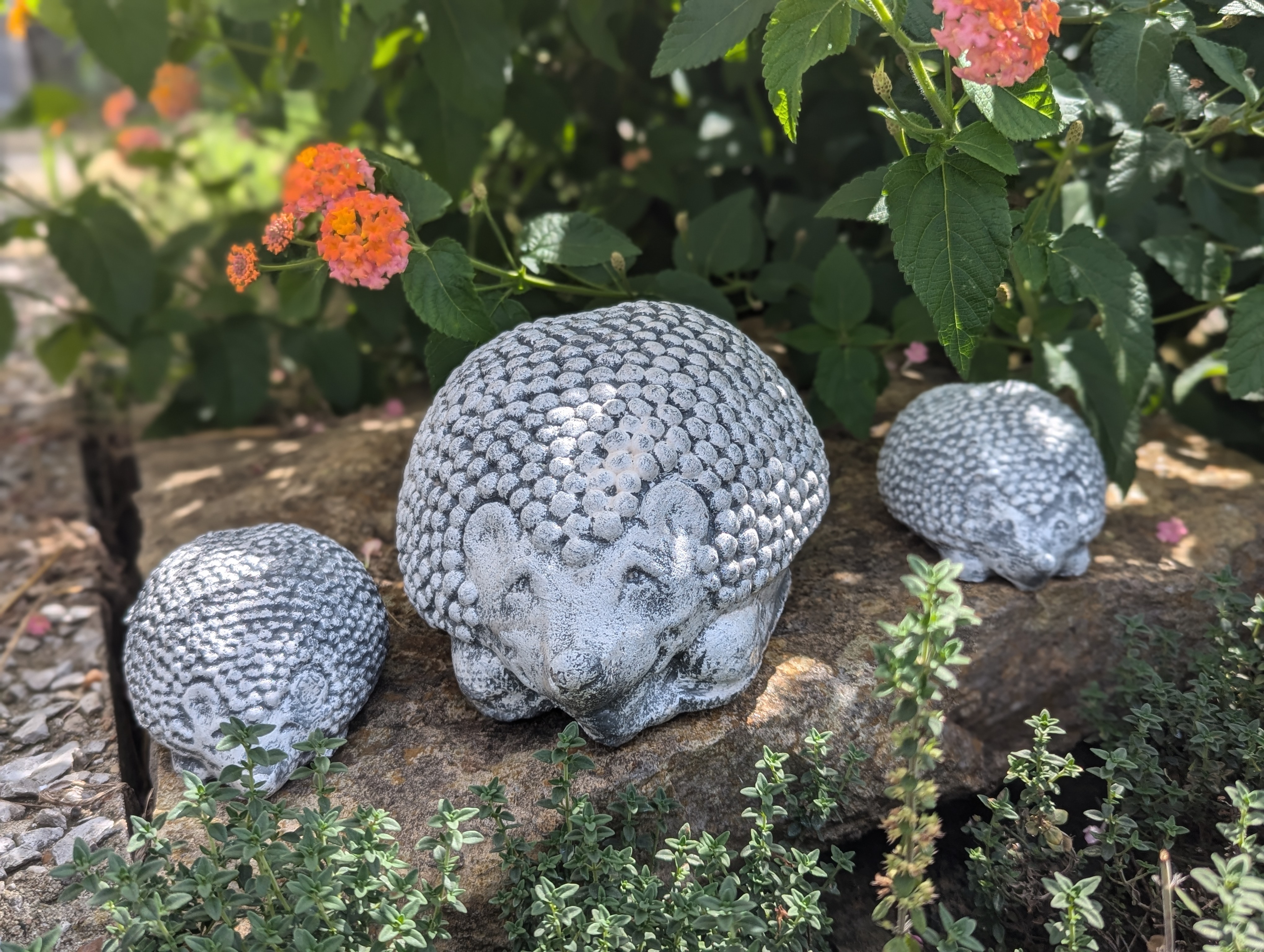 Cement Hedgehog Family Garden Statue Set