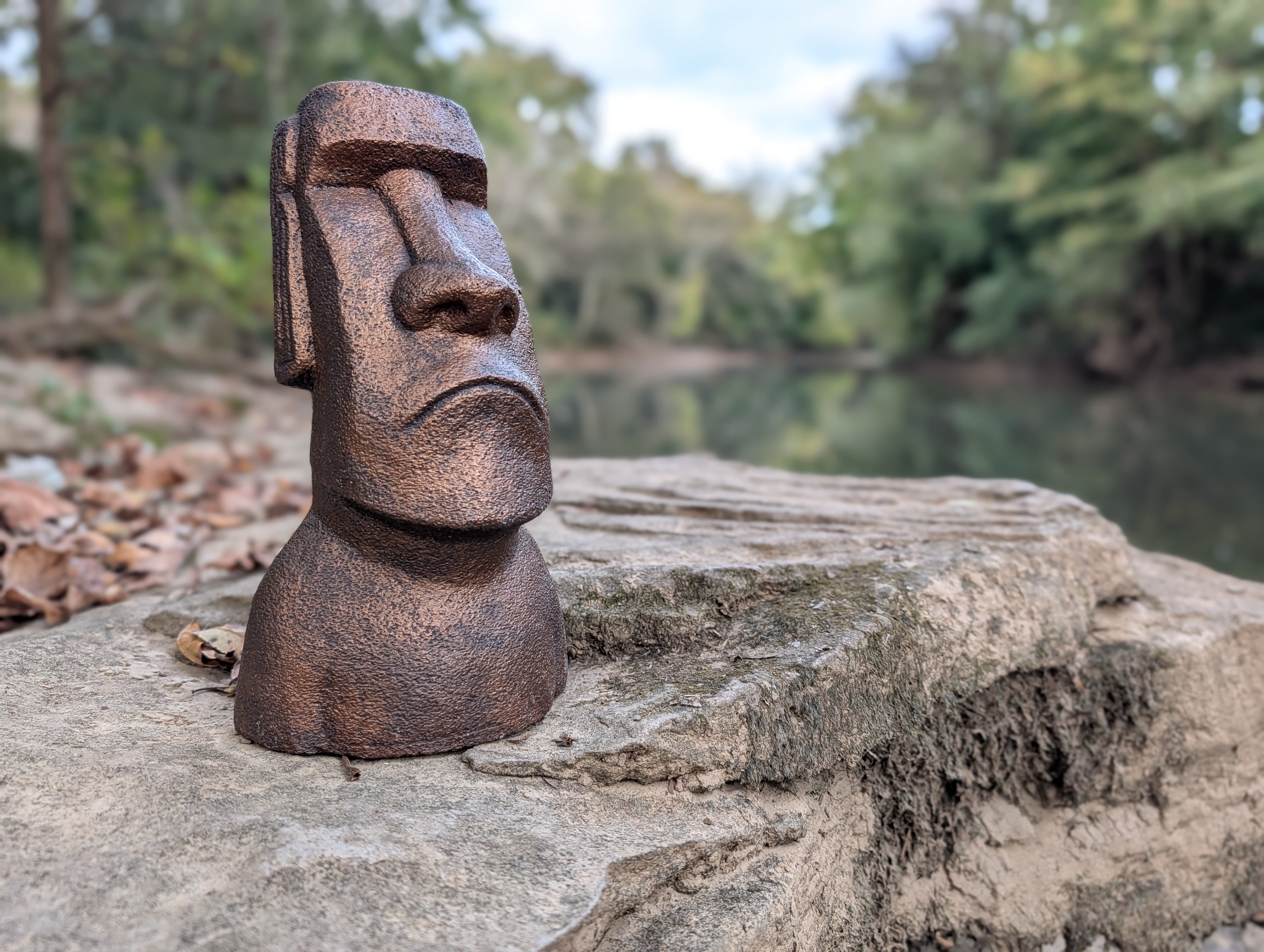 Grumpy Moai cement garden statue 10"