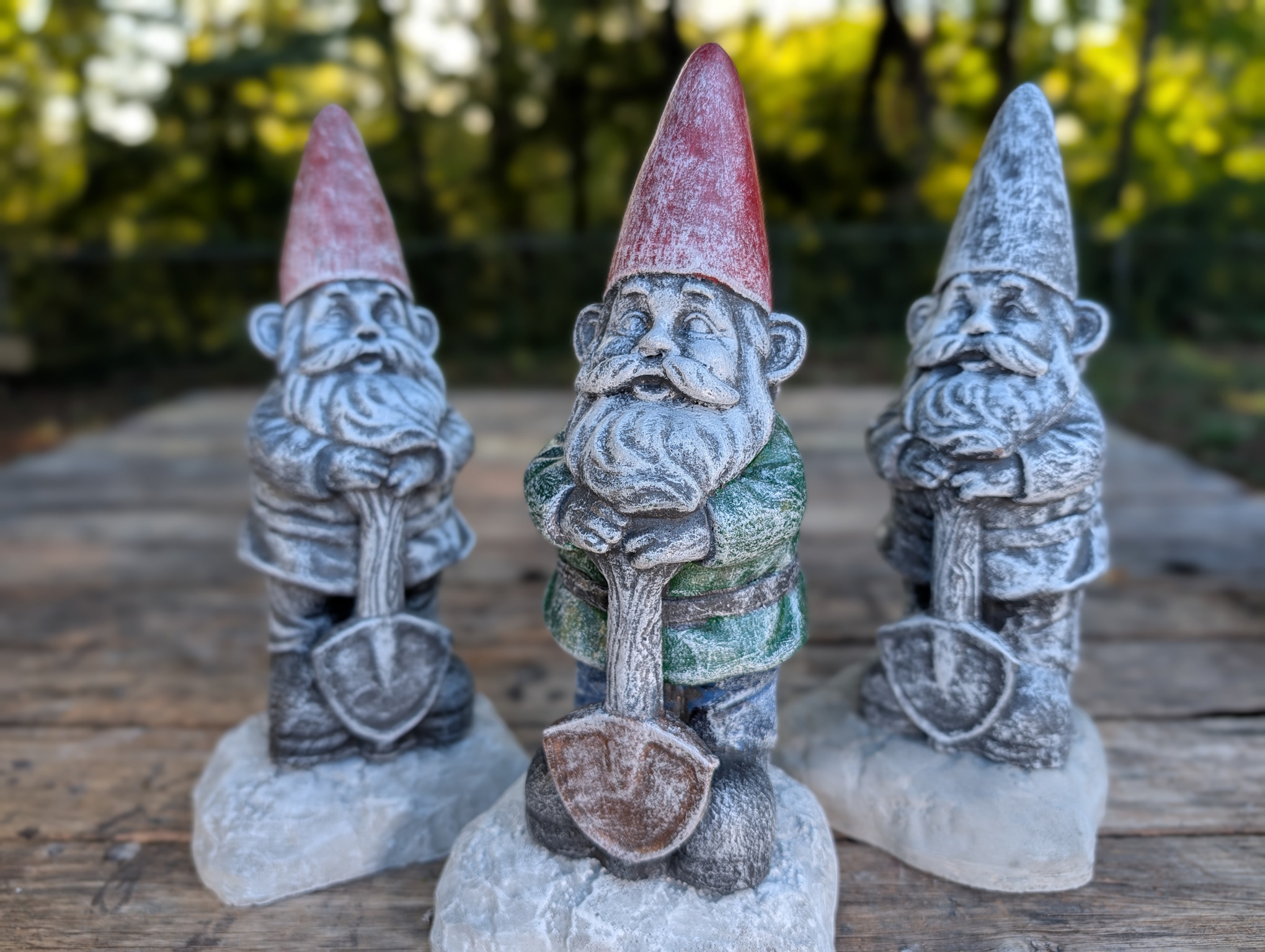 Rustic Cement Garden Gnome with Shovel 