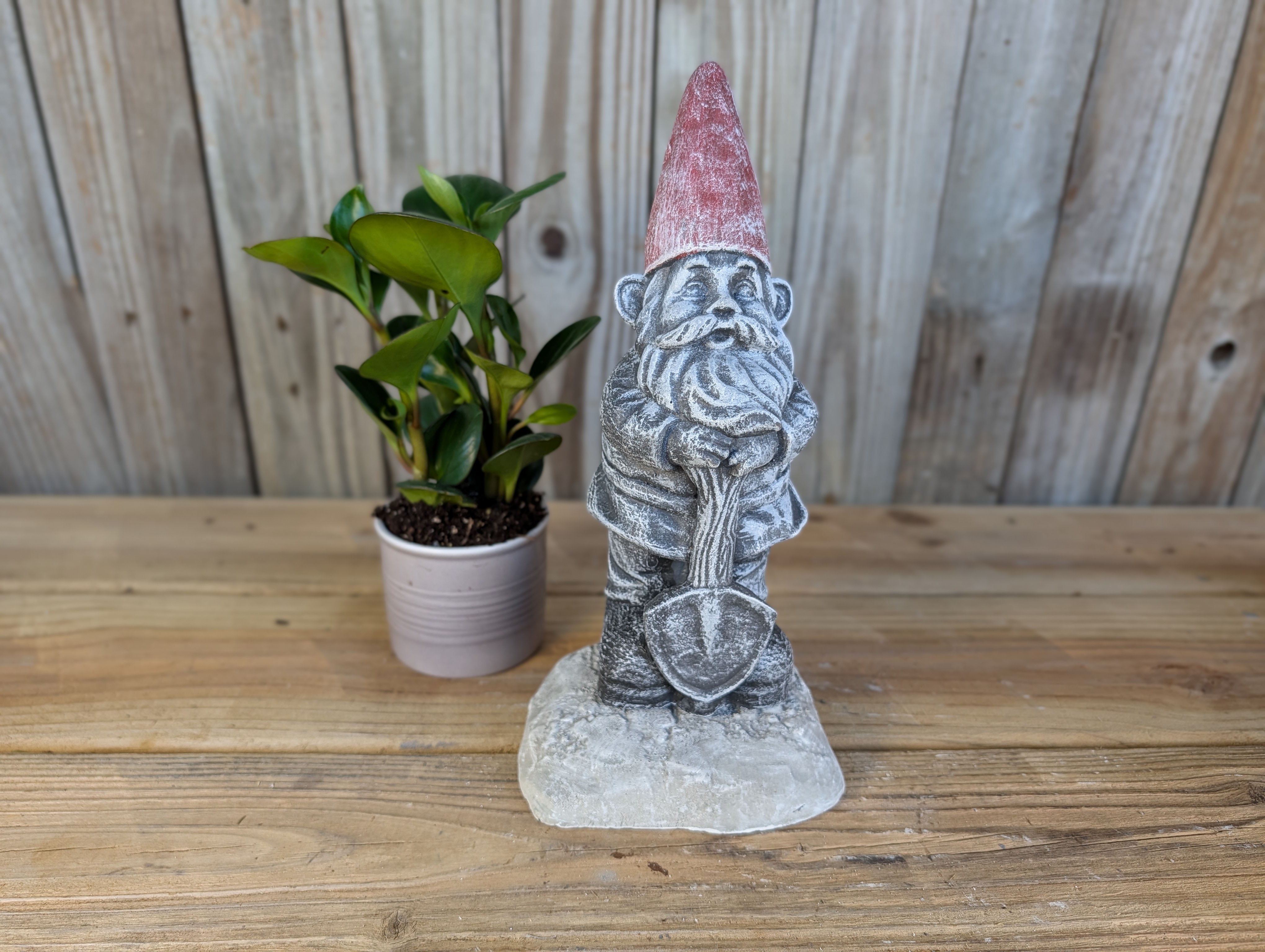 Rustic Cement Garden Gnome with Shovel 