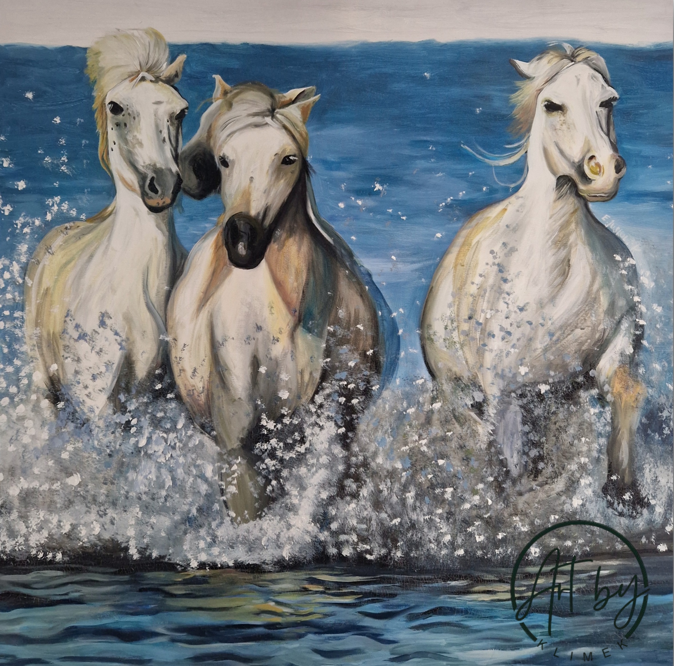 Obraz "Białe konie w wodzie"