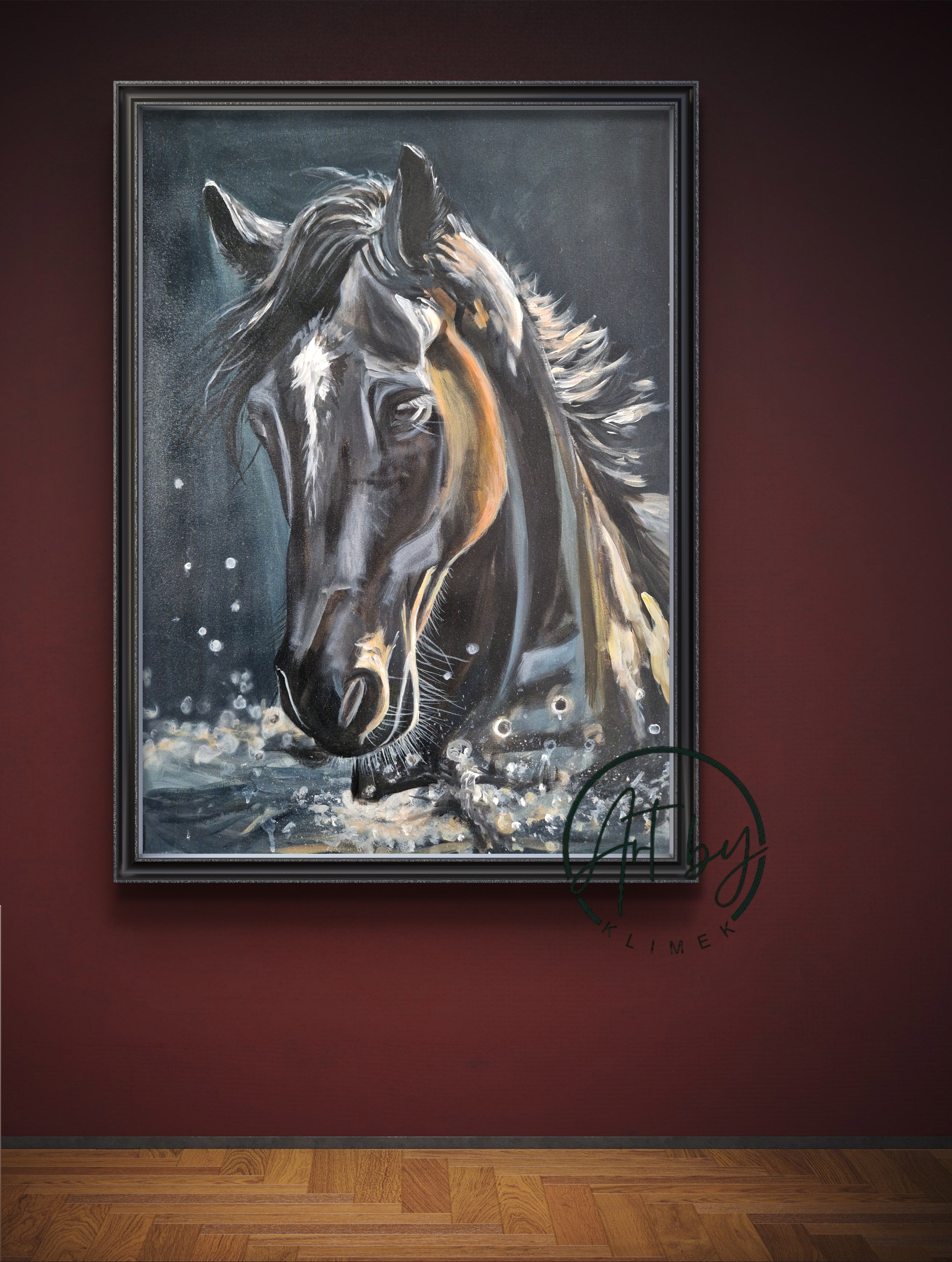 Obraz  „Czarny koń w wodzie”