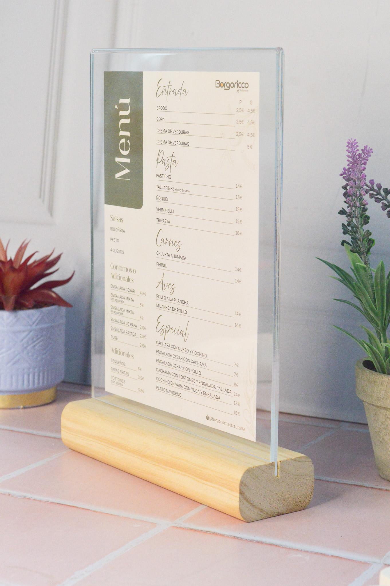 Soporte de menú acrílico