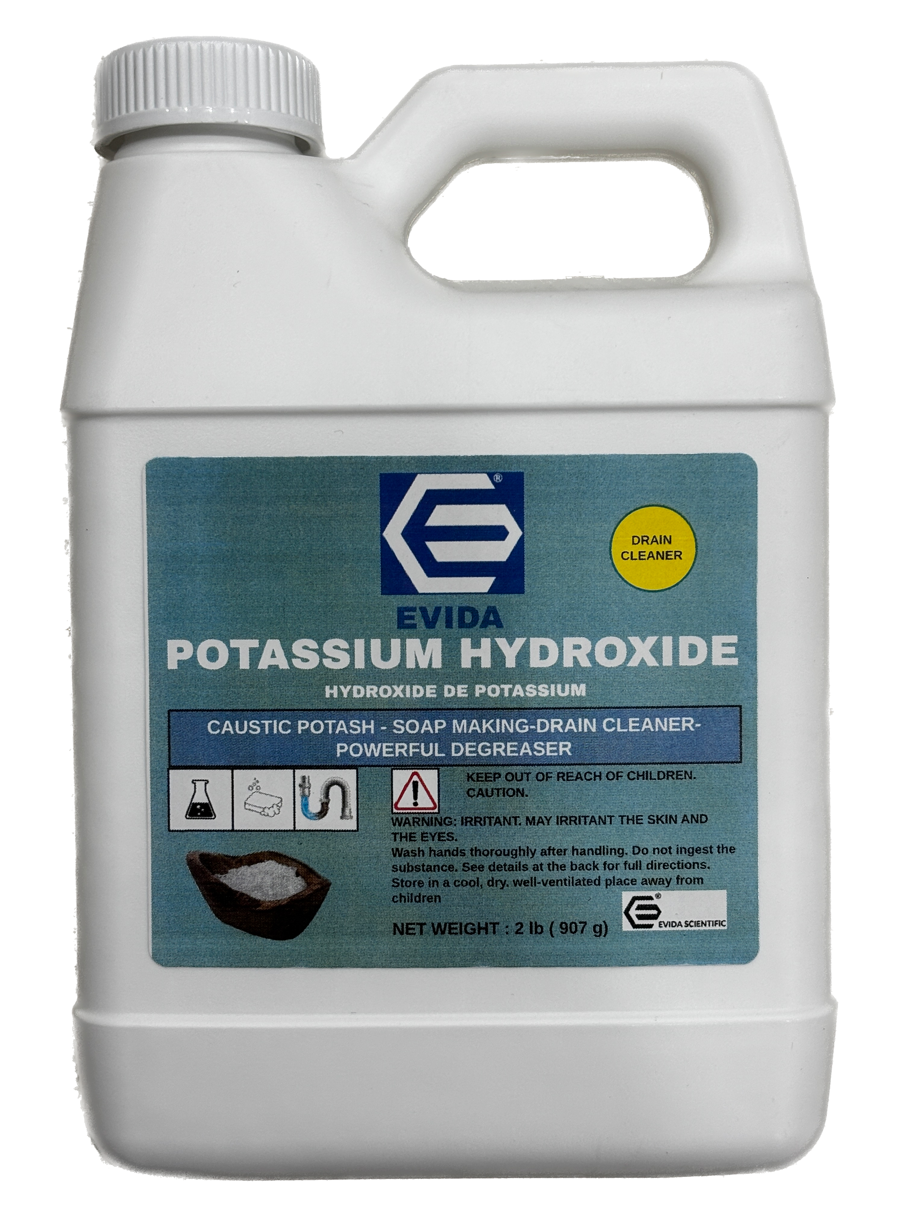Potassium Hydroxide Flakes/Potash, 2 lb (907 g) Food Grade for Soap Making, Kosher Certified | Soap Making, Drain Cleaner, Culinary Use and Powerful degreaser