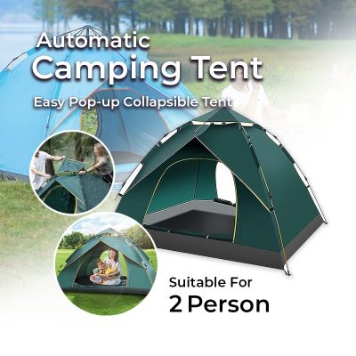 Automatic Popup Camping Tent for 2 Persons Portable Waterproof Rainproof Outdoor Easy Kemah Berkemah Aktiviti Luar Hutan Mudah Bawa Pasang 2 person