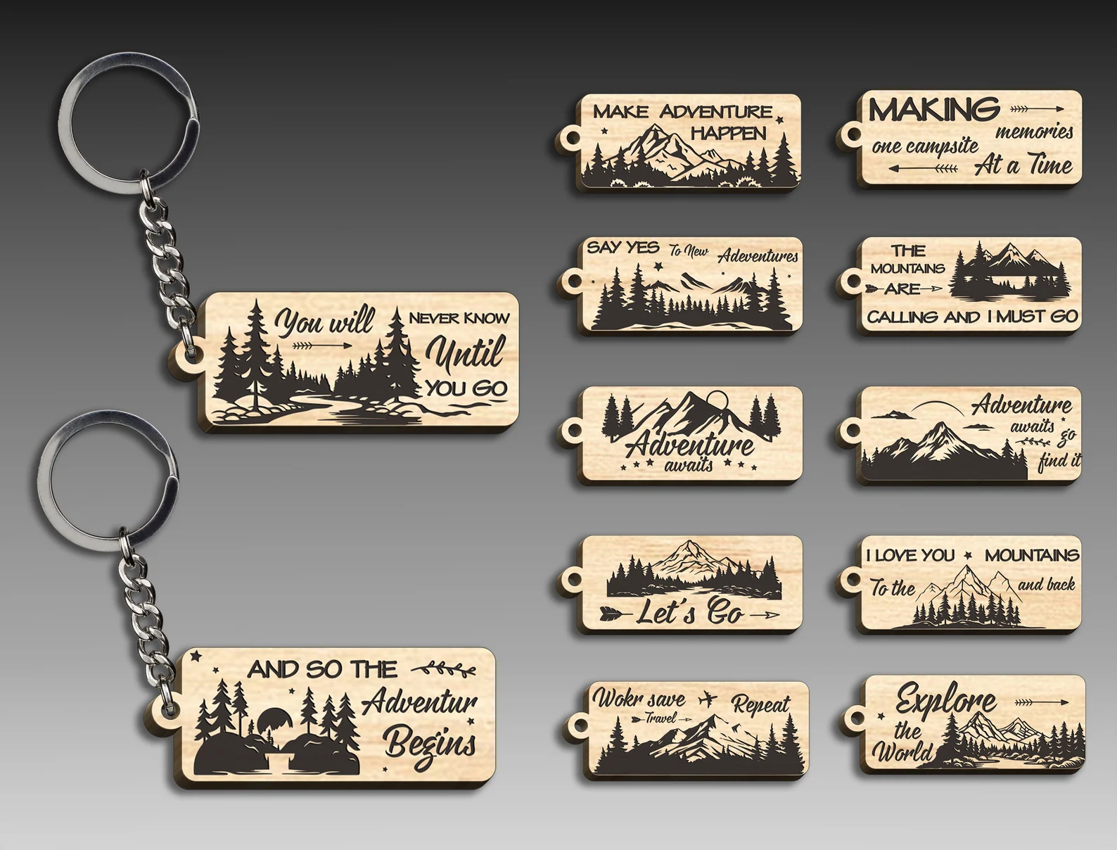 HOLZ‑SCHLÜSSELANHÄNGER „ABENTEUER SET“