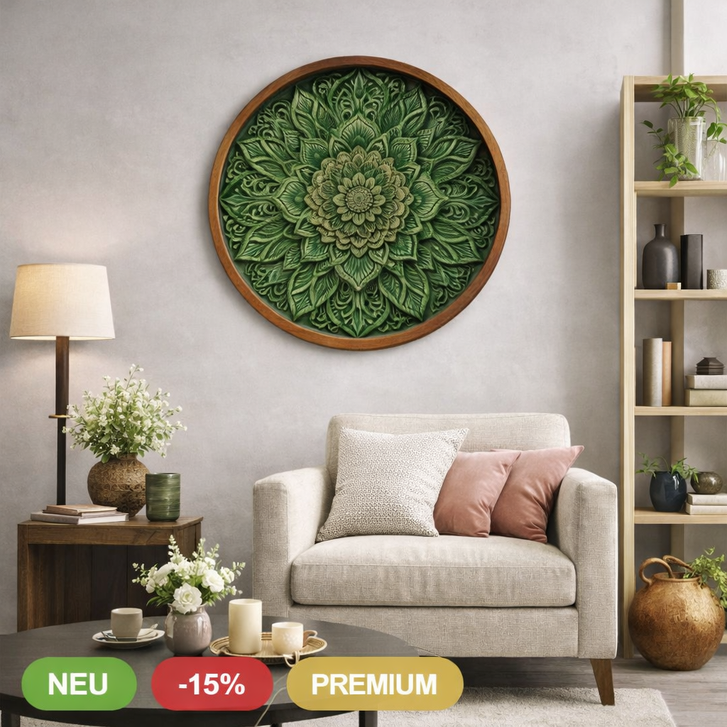 Smaragdgrüne Mandala - Wanddeko Rundholz