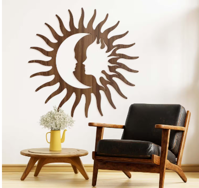 Holzwanddeko Sonne & Mond