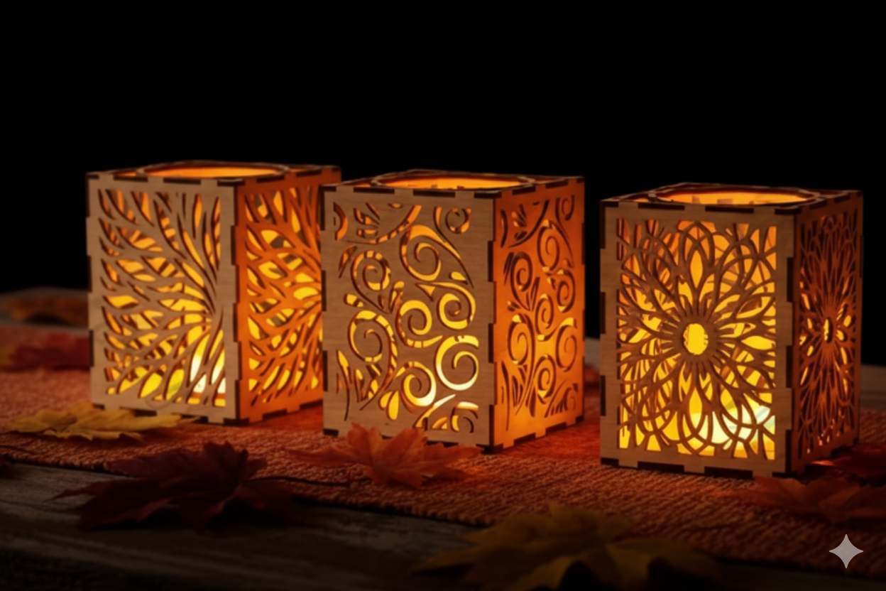 HOLZ WINDLICHTER SET