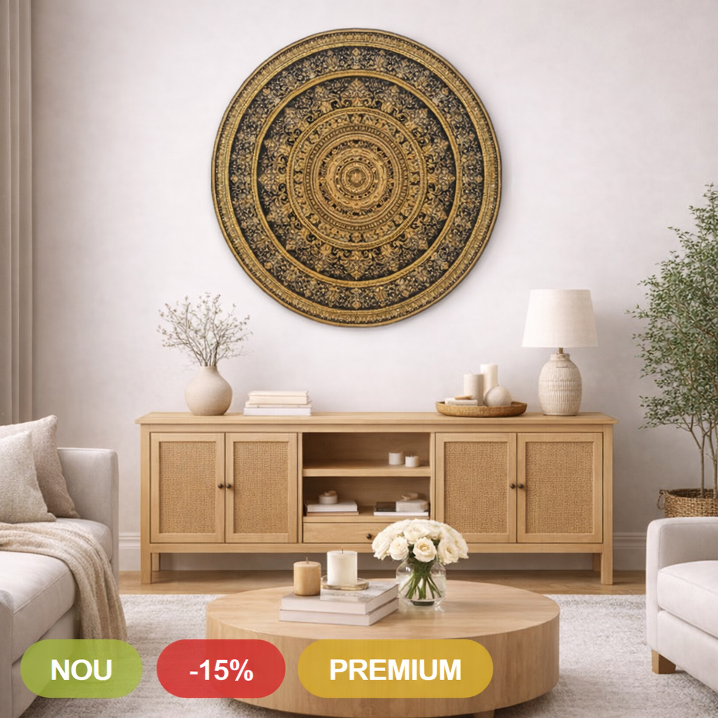 Gold‑Schwarze Holzmandala für die Wand – Royal