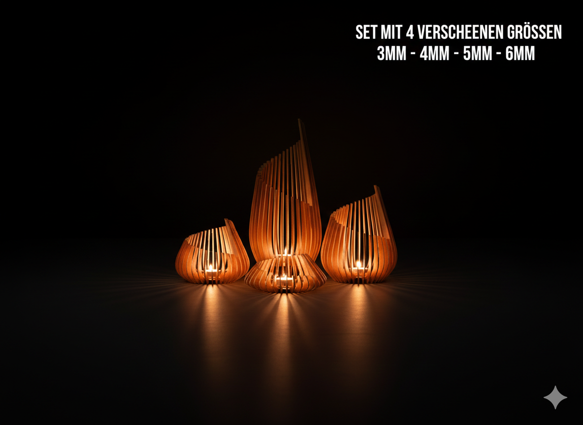 „HOLZ-TISCHLAMPE MIT BLATTMUSTER”-Deko-Lampen Holzset