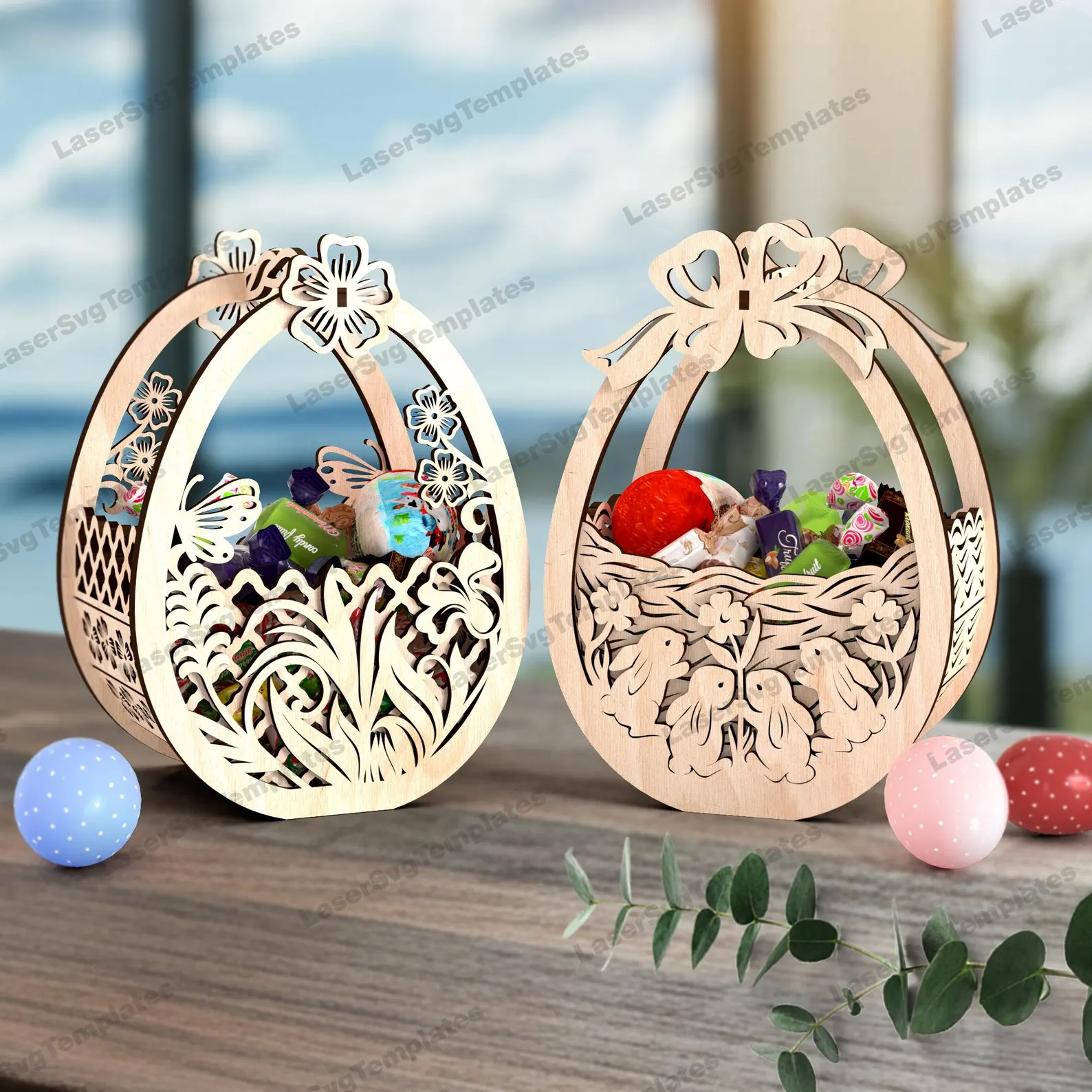 DEKORATIVES HOLZ‑OSTERKORB‑SET (2 STÜCK)