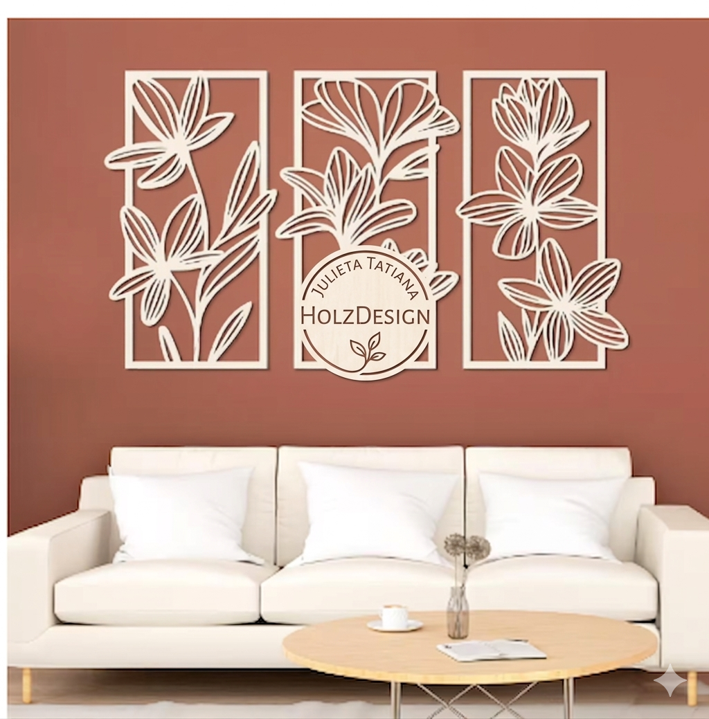 3er-Set Holzbilder – Blumen