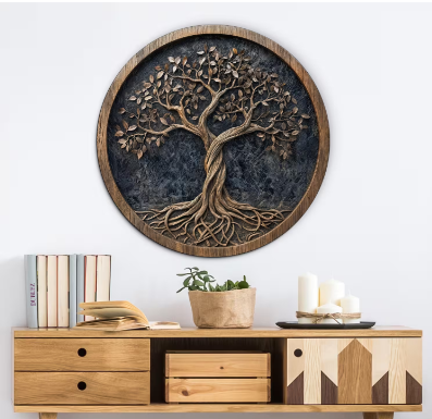 Rustikales Holzbild – Baum des Lebens und der Weisheit