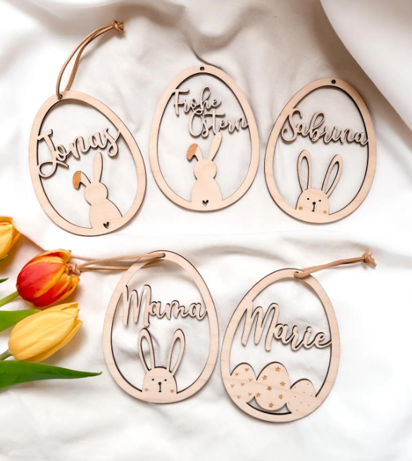PERSONALISIERTE OSTERHOLZ‑ANHÄNGER SET 5