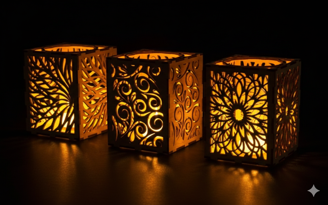 Holz Windlichter Set