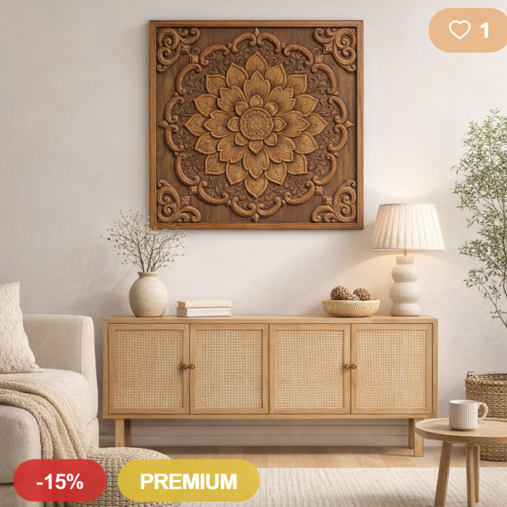 Orientalische Blumen‑Mandala aus Holz – Royal