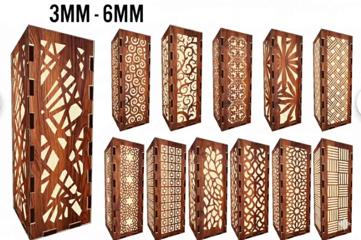 Set von 6 Stück – Holzlaternen mit filigranem Muster