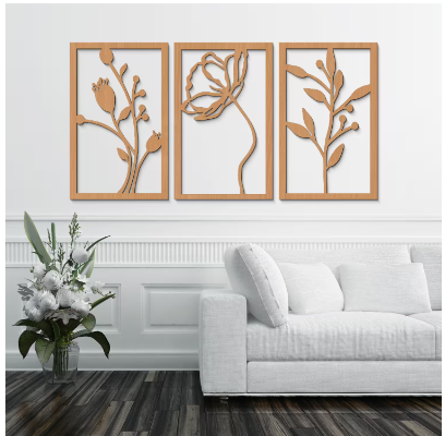 Set aus 3 Holzbildern – Blumen