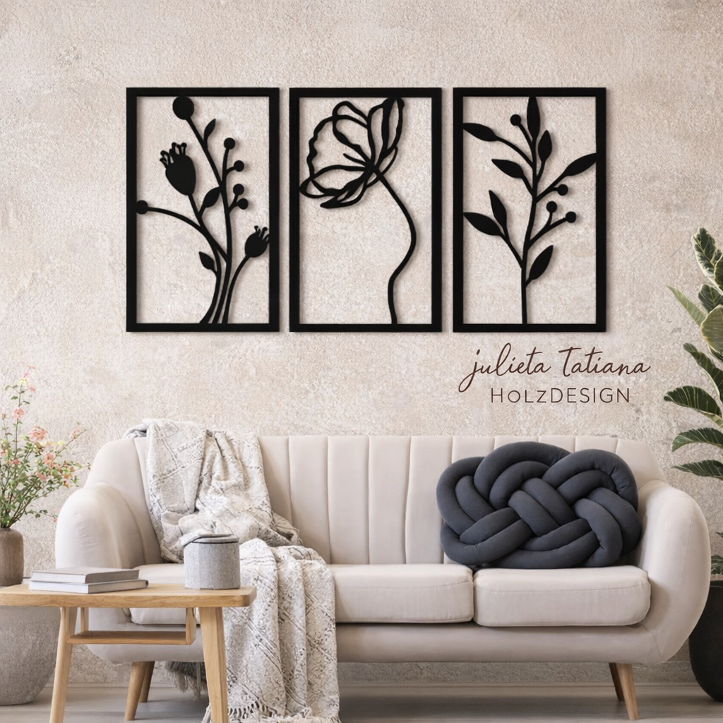 Set 3er-Set Holzbilder – Blumen