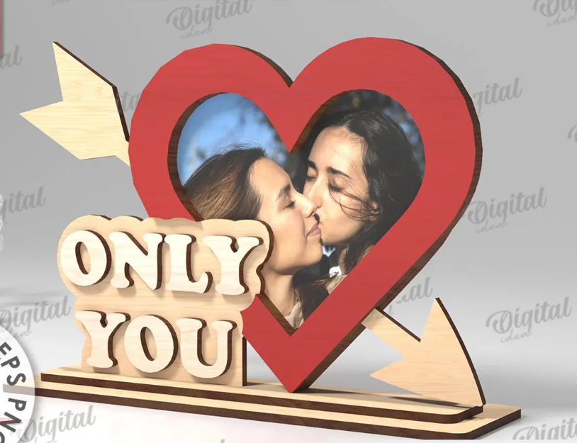 HOLZ‑FOTORAHMEN HERZ „ONLY YOU“