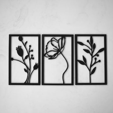 Set aus 3 Holzbildern – Blumen