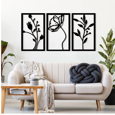 Set aus 3 Holzbildern – Blumen