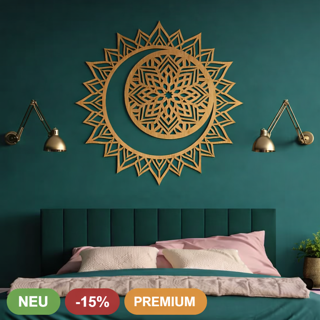 Holz Wanddeko Mond & Mandala