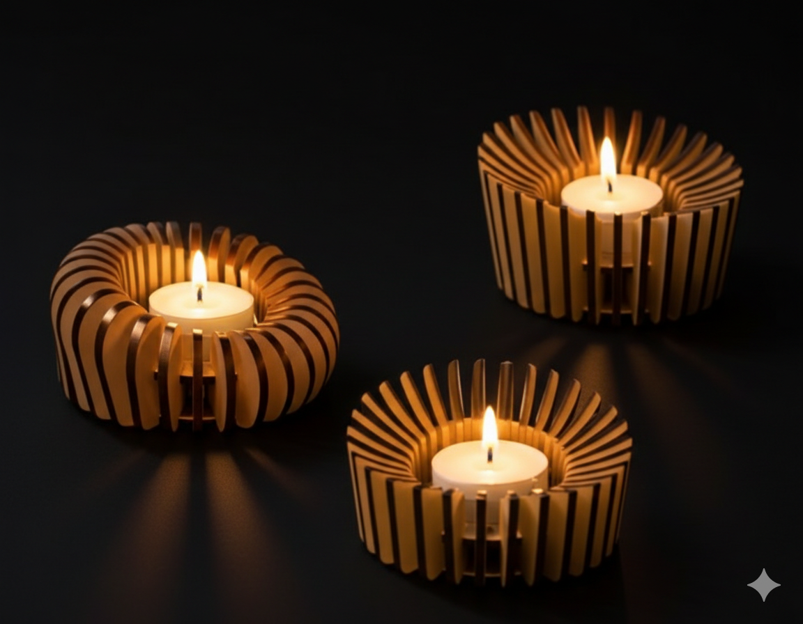 HOLZ TEELICHTHALTER SET - HANDMADE DESIGN