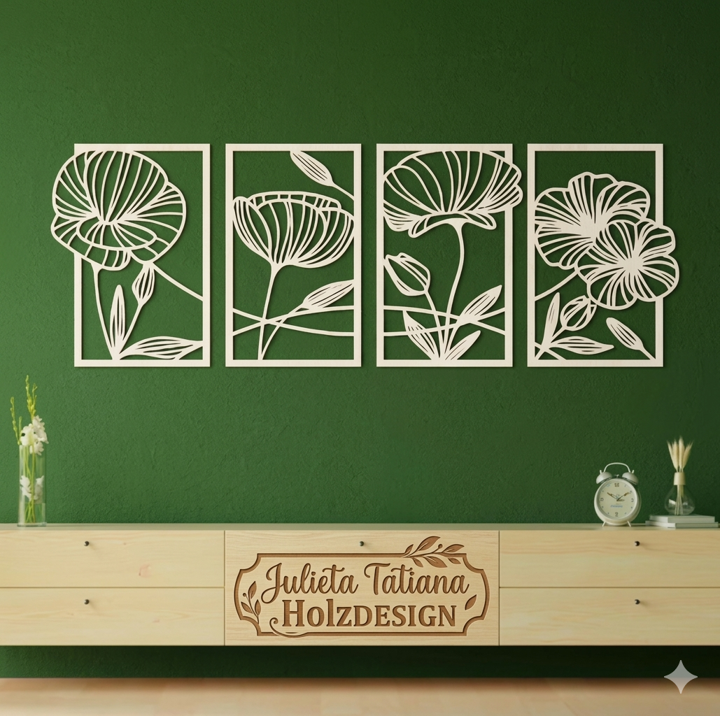 4-teiliges Holzbild – Wilder Mohn