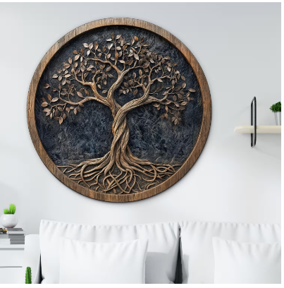 Rustikales Holzbild – Baum des Lebens und der Weisheit