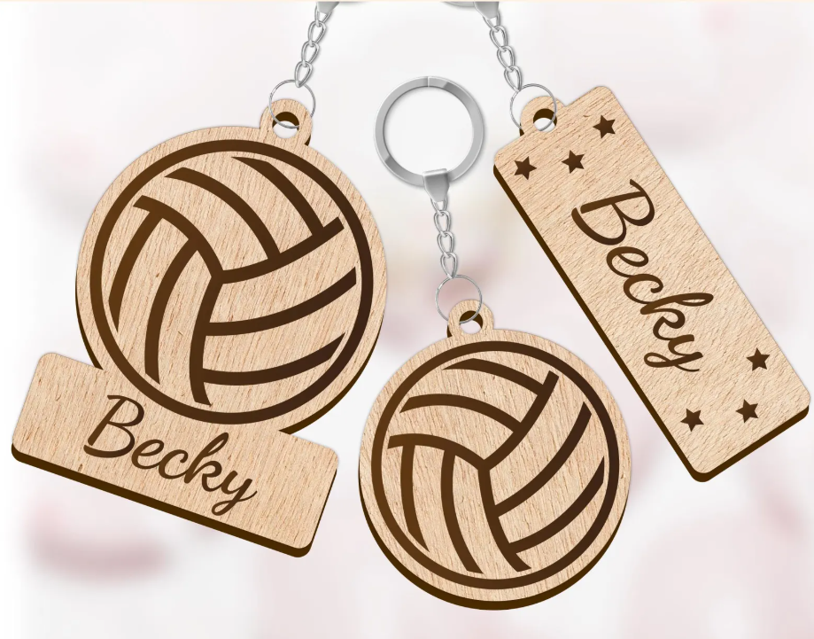 Personalisierter Volleyball Holz-Schlüsselanhänger