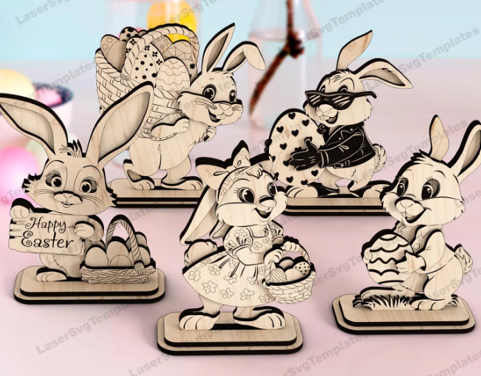 OSTERHASEN HOLZFIGUREN‑SET 5