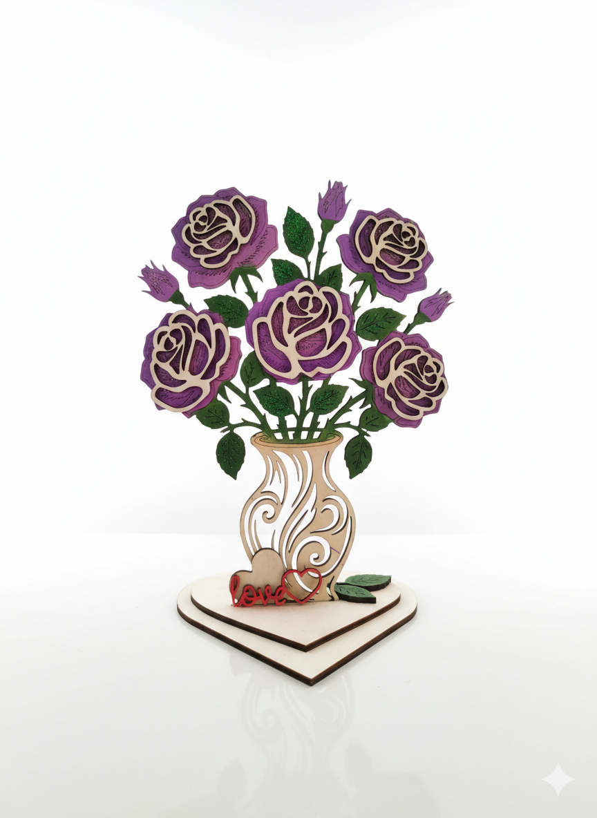 Holzrosenstrauß mit Vase