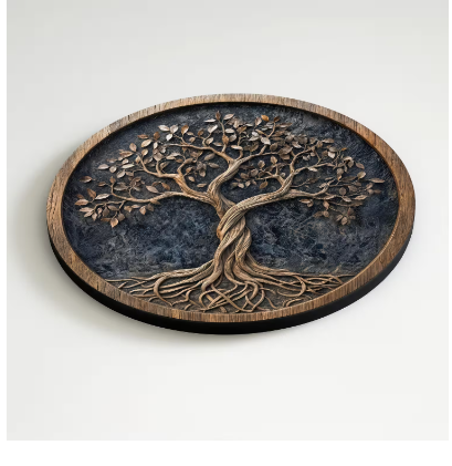 Rustikales Holzbild – Baum des Lebens und der Weisheit