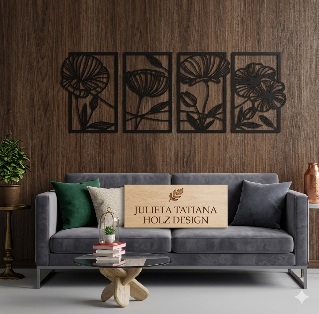 4-teiliges Holzbild – Wilder Mohn