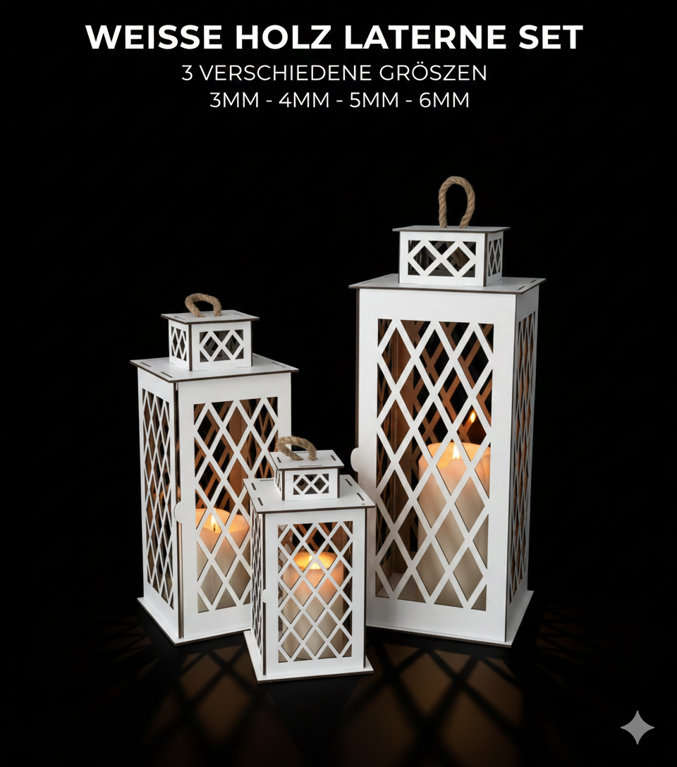  EXKLUSIVES HOLZ-LATERNEN SET „DIAMANT“ – 3-TEILIG– HANDGEFERTIGT IN BUCHS SG