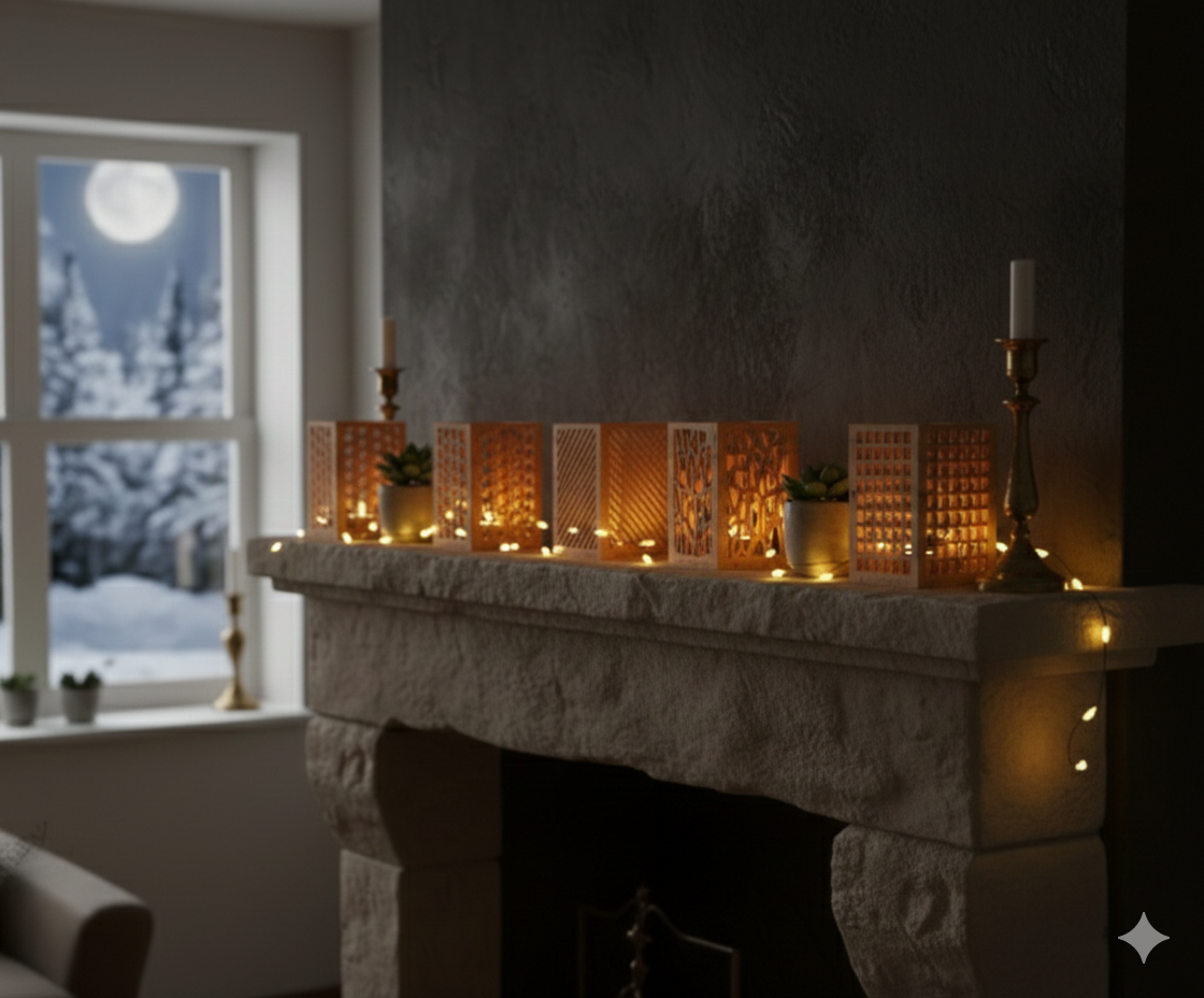 HOLZ WINDLICHTER SET