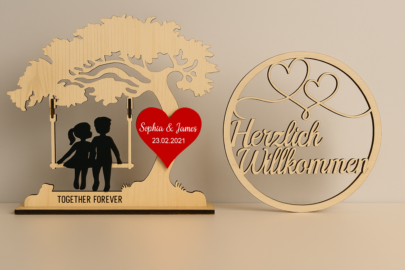 Holzdeko Paar & Willkommen