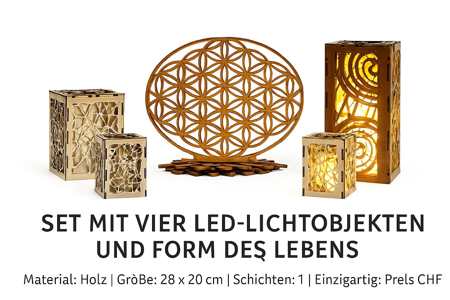 LED-Lichtobjekt Set aus Holz