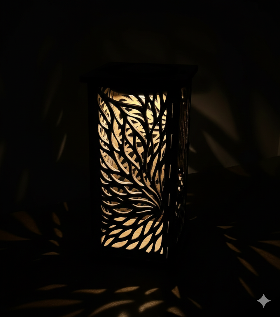 Holz-Tischlampe mit Blattmuster