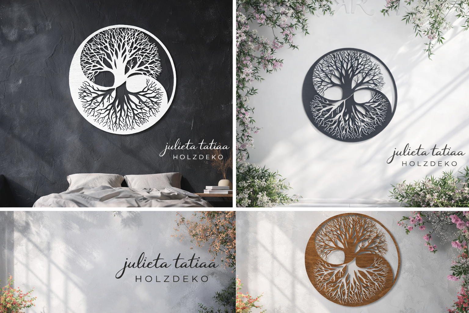 Yin-Yang-Lebensbaum-Wandbild aus Holz 