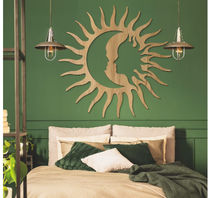 Holzwanddeko Sonne & Mond