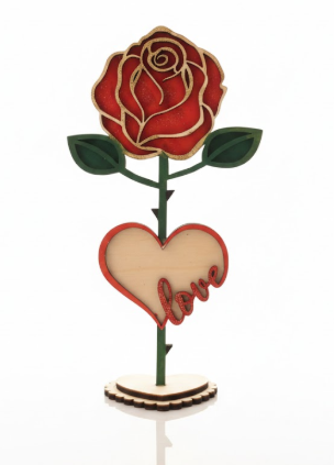 PERSONALISIERTES GESCHENK – HOLZROSE MIT HERZ – VALENTINSTAG