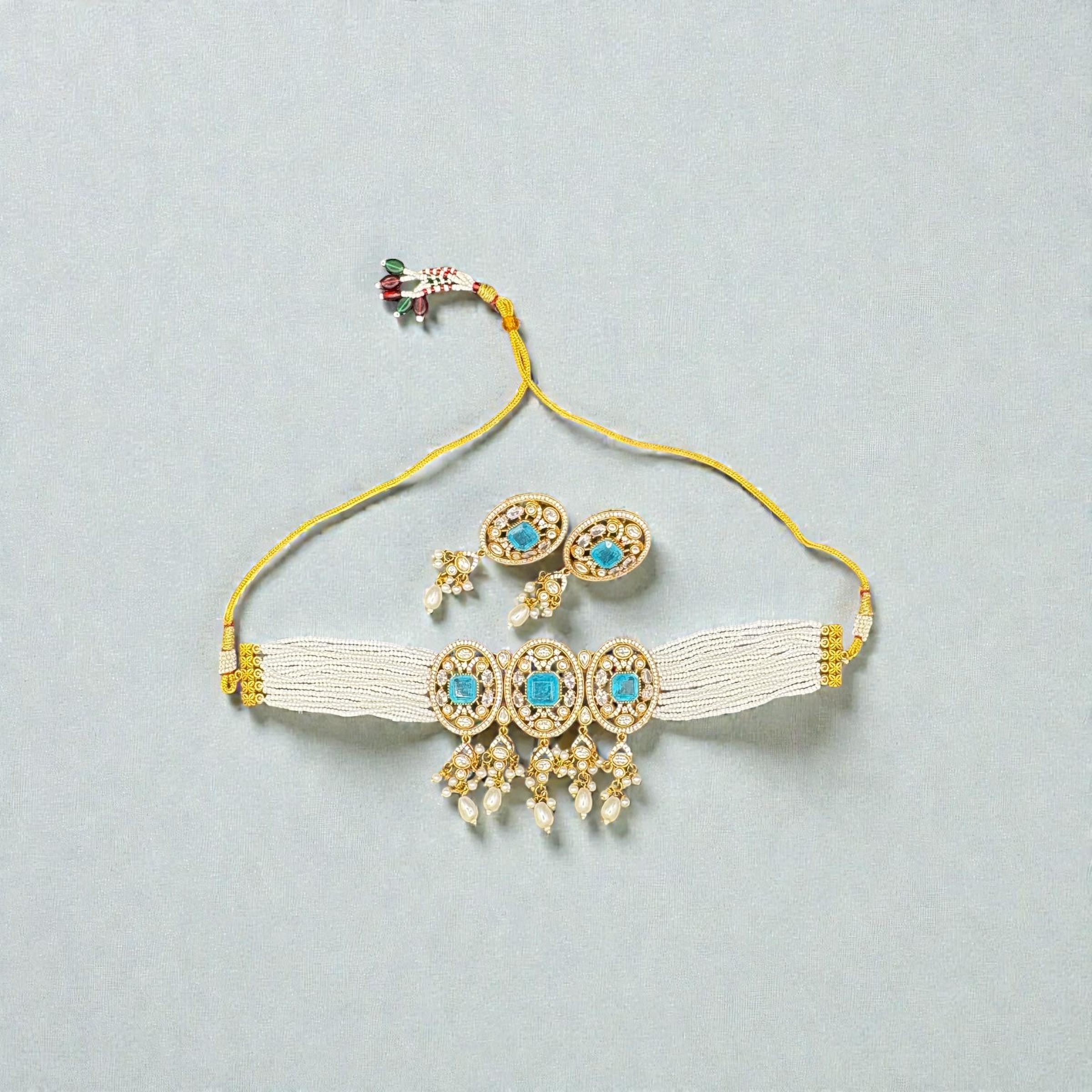 Turquoise & Pearl Choker Jewelry Set