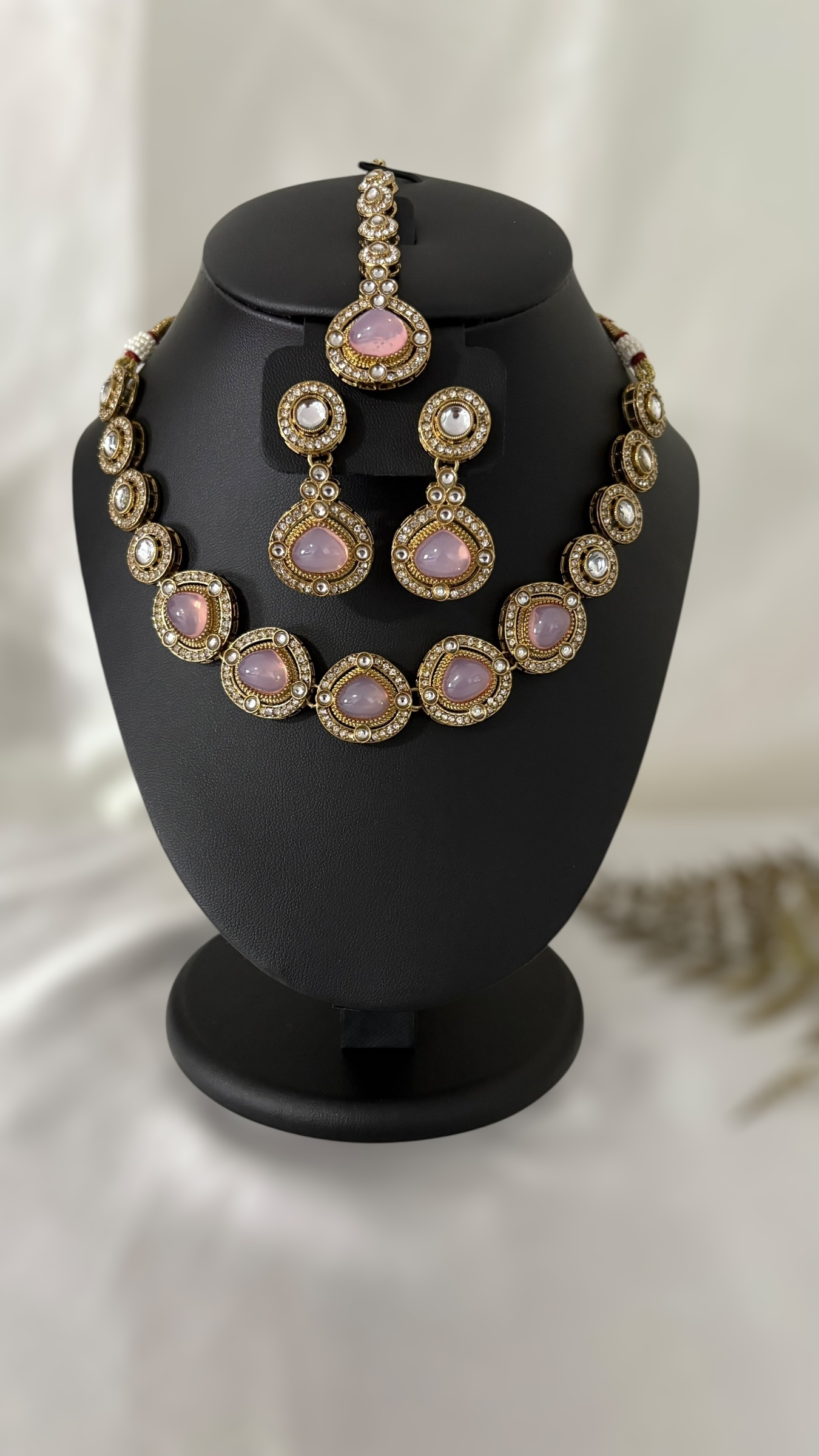 Pink Kundan Polki Jewellery set