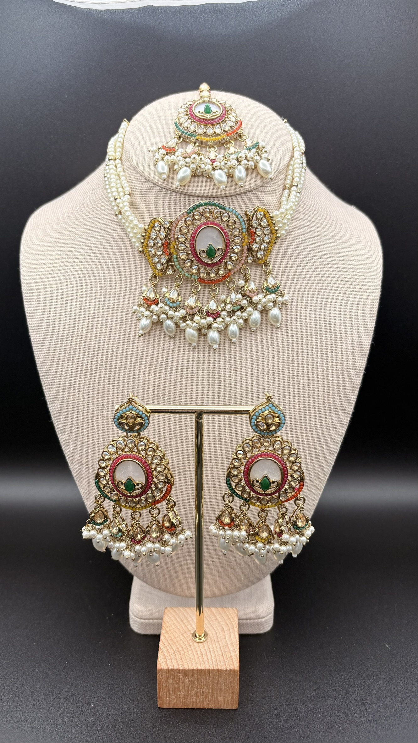 Traditional Indian Multicolor Pearl Choker Set