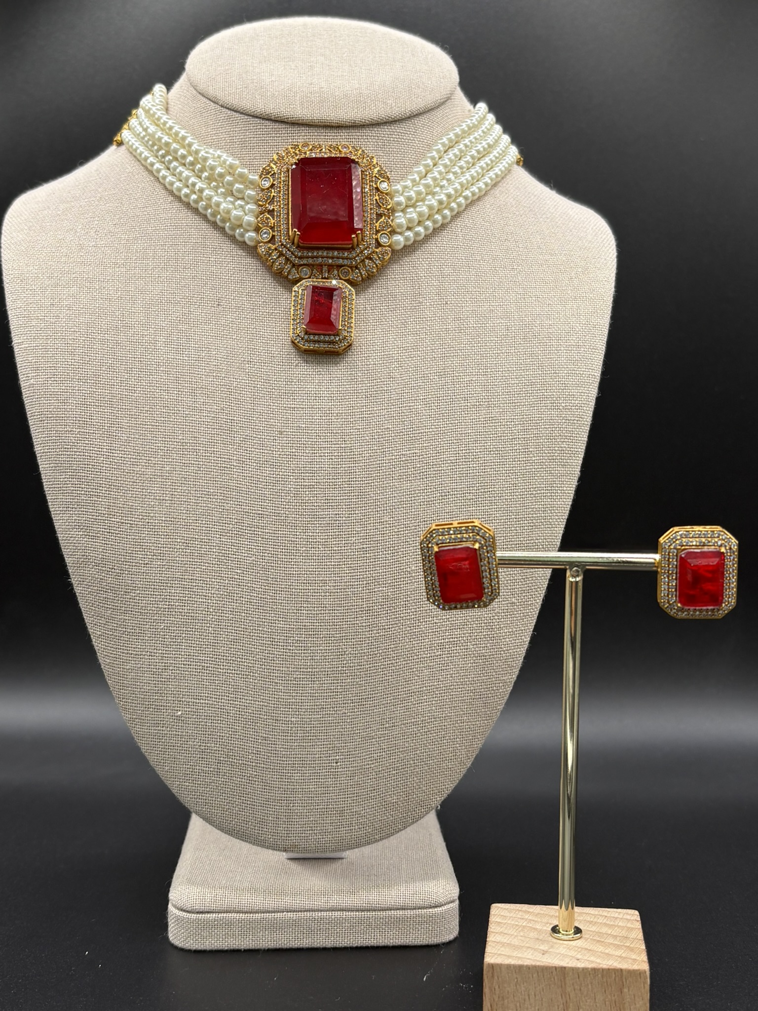 Elegant Pearl & Ruby Choker Set